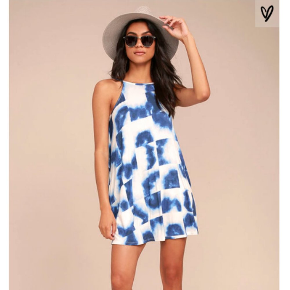 Lulus RVCA Blue and White Tie Dye Swing Dress